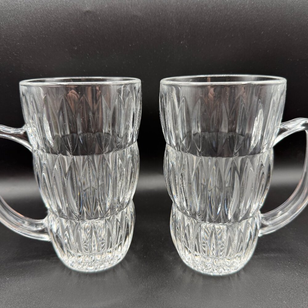Vintage Mikasa, Royal Suite, Pressed, Ribbed, Glass Mugs, Set of 2, Used, 14oz